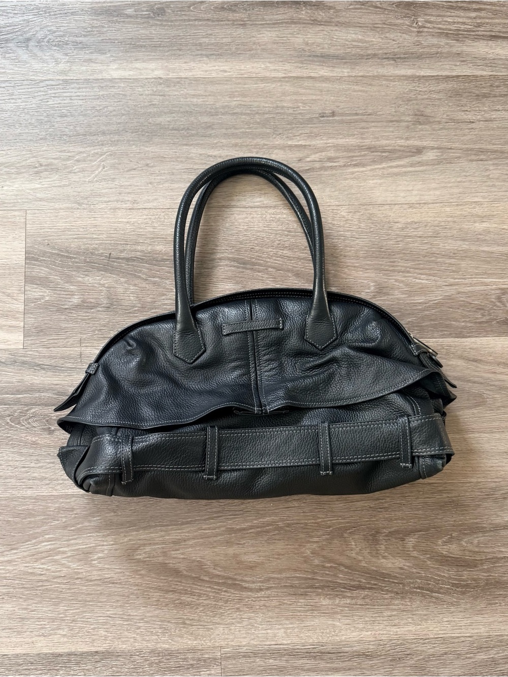 Jean Paul Gaultier Black Leather Shoulder Bag with Belt Detail - Picture 3 of 6
